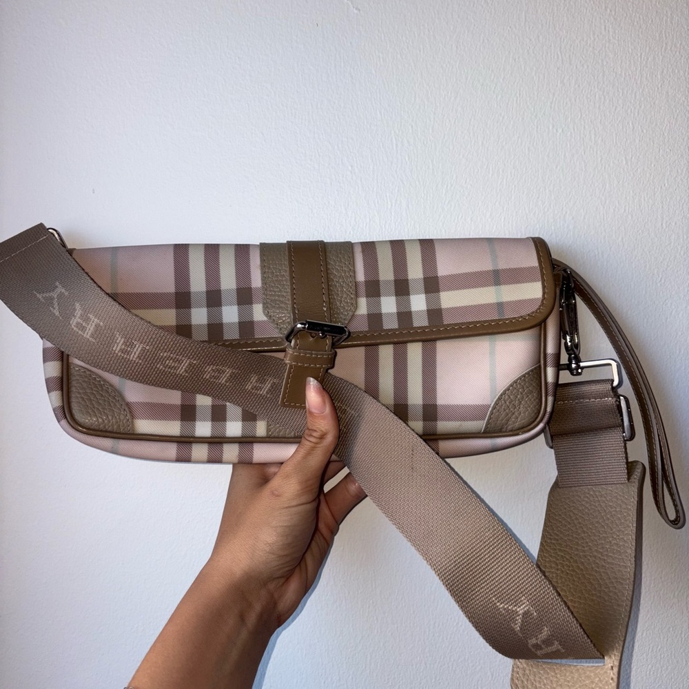 Burberry Pink, Tan and Cream Plaid Bag
